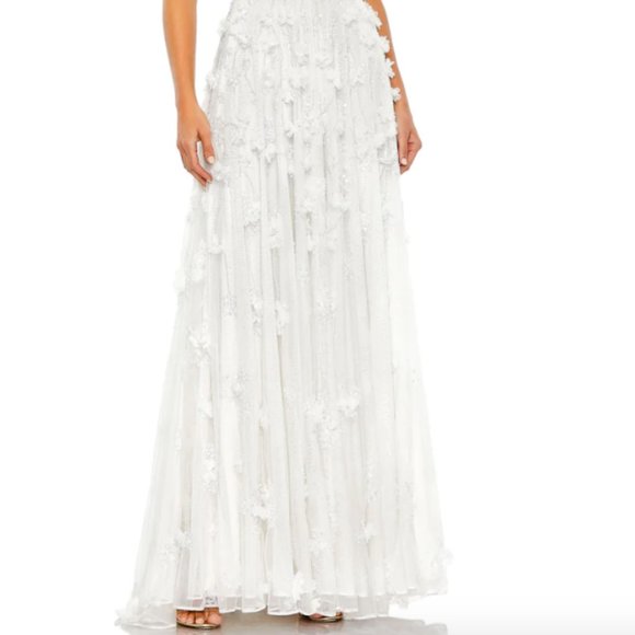 MAC DUGGAL 70275 FLORAL APPLIQUE EMBELLISHED LACE UP BACK FLOWEY WHITE GOWN sz 4 - Picture 6 of 7